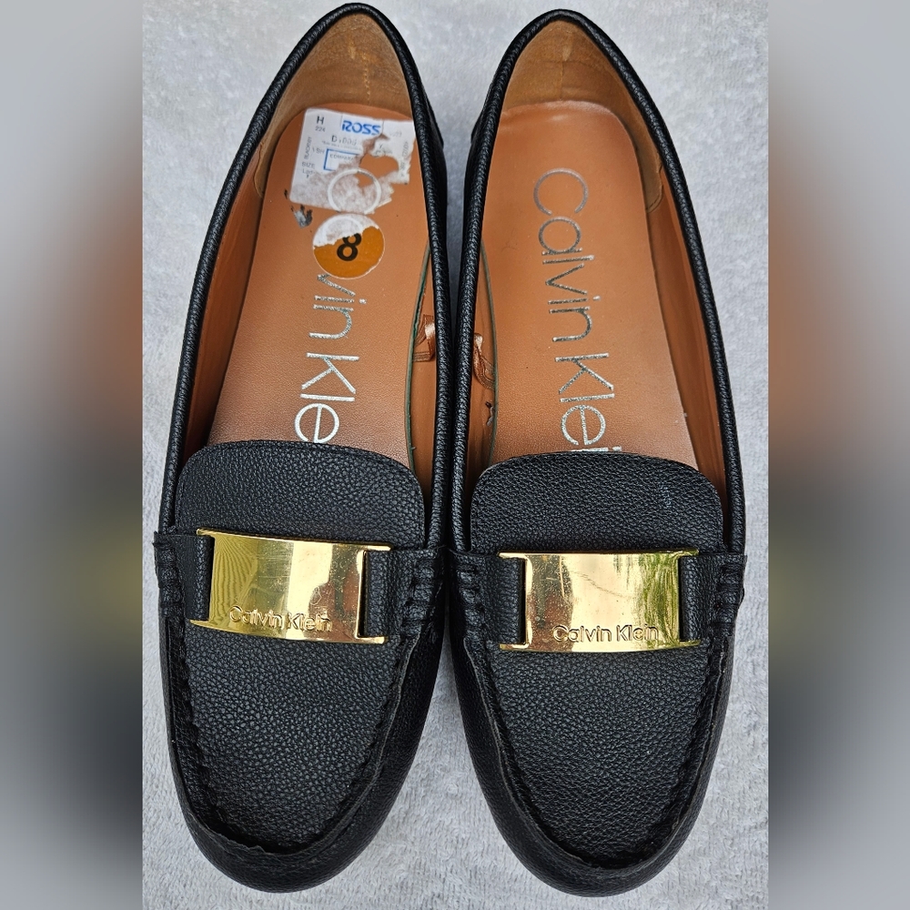 Calvin Klein Loafer Shoes Women's 8 black with gold tone logos (p3)